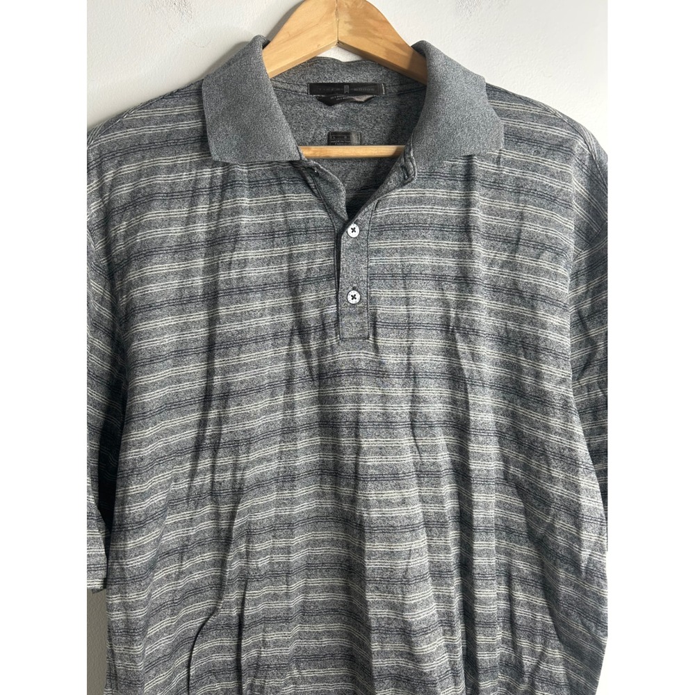 Tiger Woods Mens Gray Stripe Short Sleeve Polo Shirt Large Golf‎ Casual